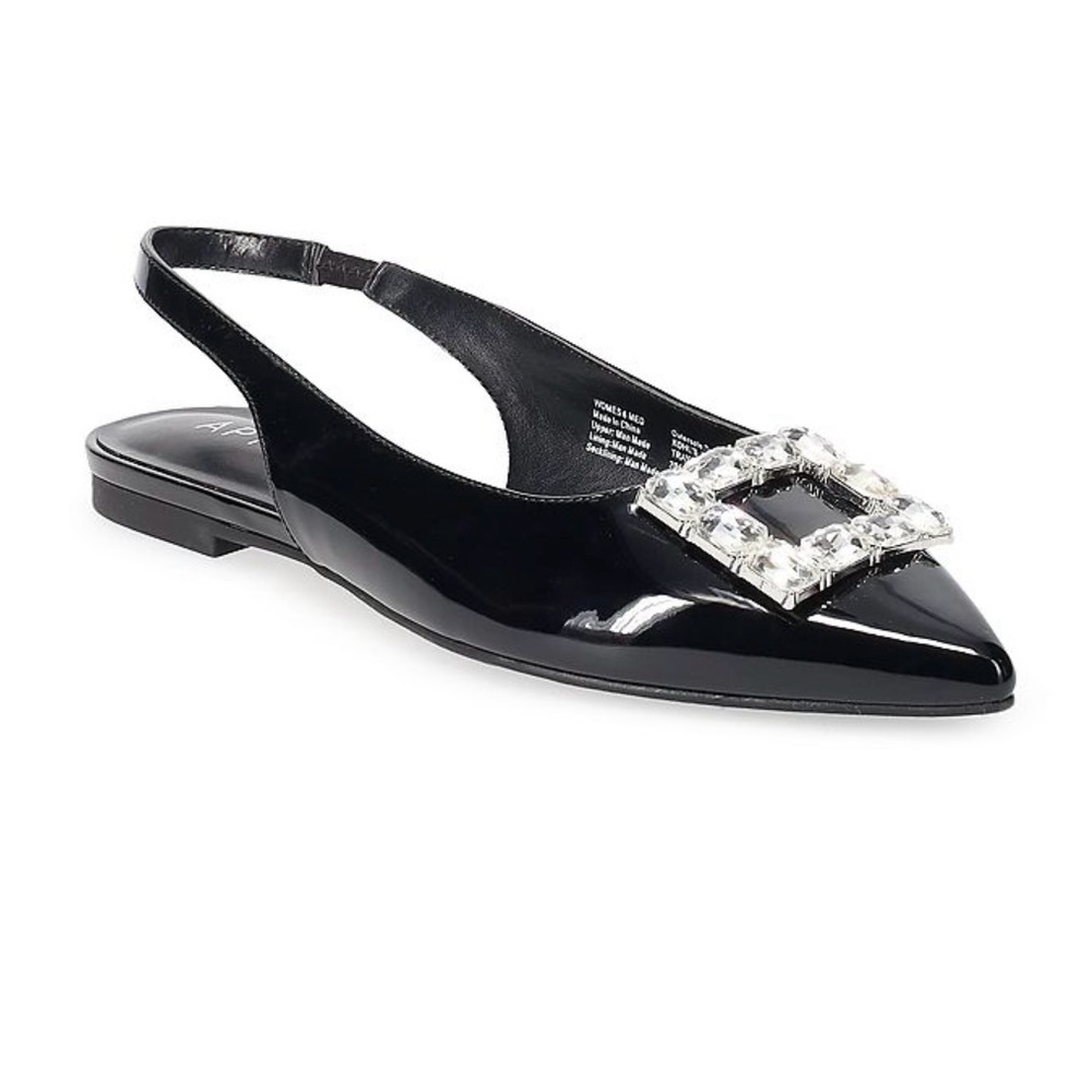 Apt 9 Traycee slingback rhinestone buckle pointy toe retro flats shoes sz 8.5